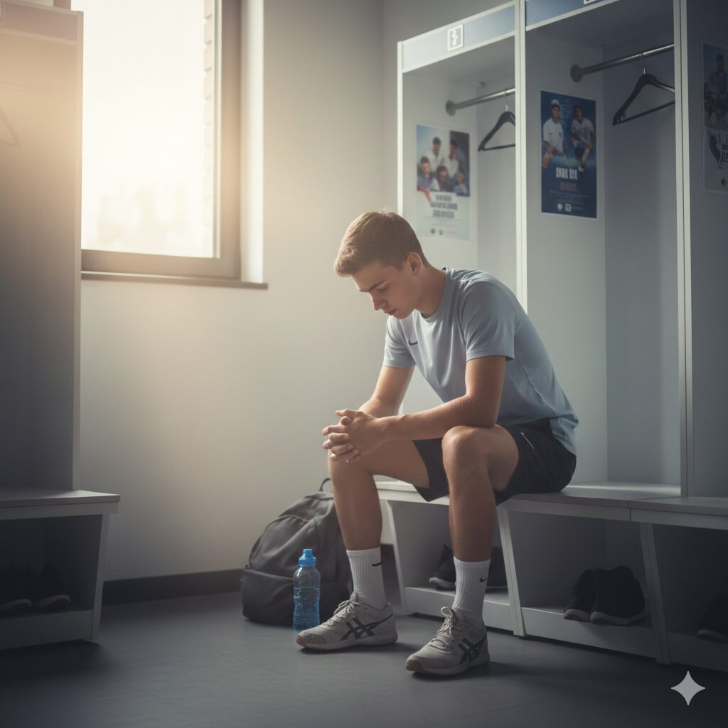 Atleta em preparação mental antes do treino