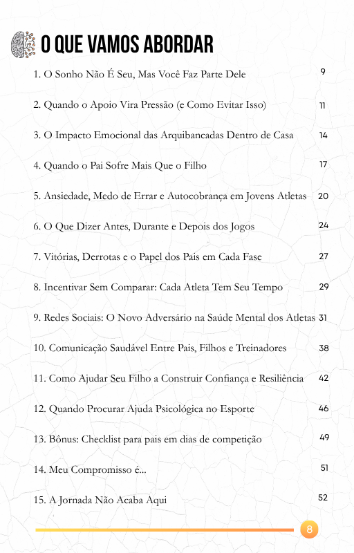 Índice do e-book Torcer sem Pressionar com os 15 capítulos